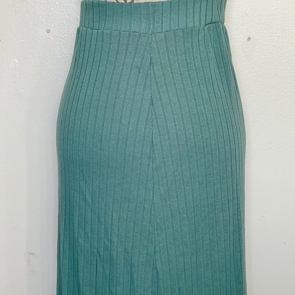 Y2K 90s Skirt Womens Long  Slit Ribbed Midi Sz Medium Baddie Knit Pencil Green